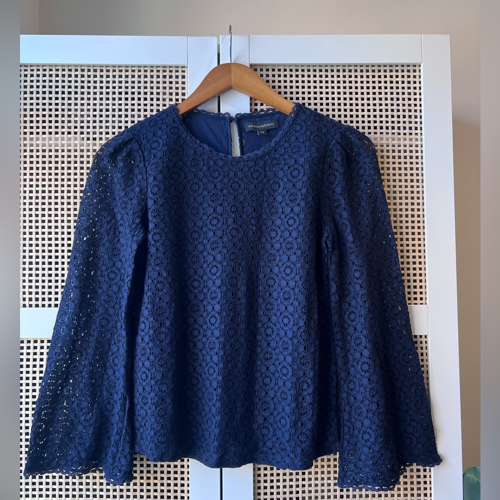 Banana Republic Crocheted Bell Sleeve Top Navy XS